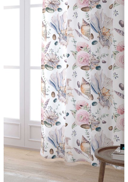 Pembe Bej Deniz Kabuğu Çiçek Desenli Dijital Baskılı Perde CGH031-PR fiyatları
