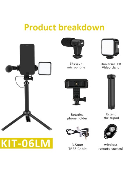 Leyan Creation LED Dolgu Işığı Mikrofon Taşınabilir Tripod Canlı Video Telefon Tutucu Fotoğraf Selfie Çubuğu Kayıt Kolu Sabitleyici Bluetooth (Yurt Dışından)