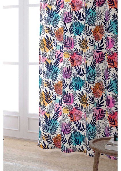 Krem Çok Renkli Yaprak Desenli Dijital Baskılı Perde CGH063-PR fiyatları