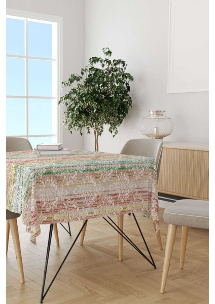 Beyaz Çok Renkli Damask Desenli Masa Örtüsü CGH067-MS
