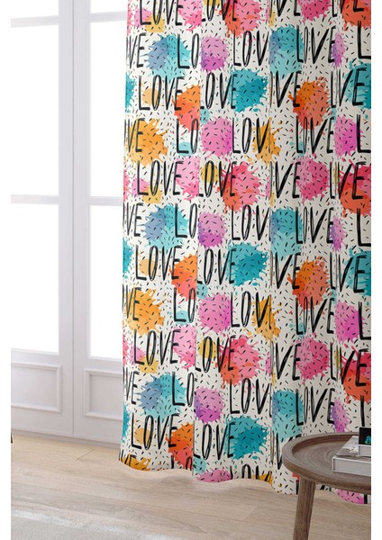 Beyaz Çok Renki Love Yazılı Dijital Baskılı Perde CGH068-PR fiyatları
