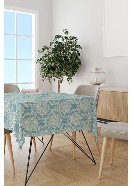 Mavi Krem Damask Desenli Masa Örtüsü CGH096-MS