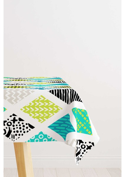 Mavi Yeşil Modern Geometrik Desenli Masa Örtüsü CGH065-MS