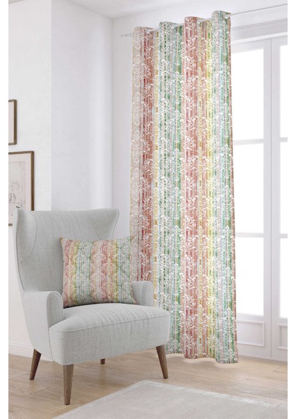 Beyaz Çok Renkli Damask Desenli Dijital Baskılı Perde CGH067-PR