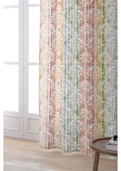 Beyaz Çok Renkli Damask Desenli Dijital Baskılı Perde CGH067-PR