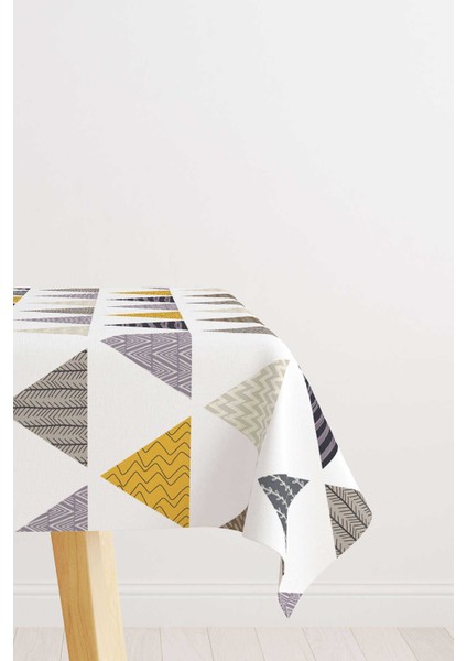 Gri Sarı Geometrik Desenli Masa Örtüsü CGH078-MS