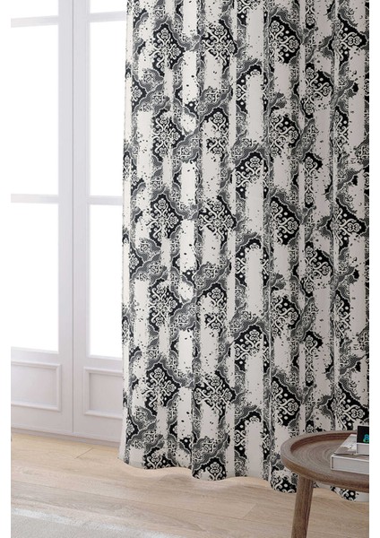 Siyah Krem Damask Desenli Dijital Baskılı Perde CGH099-PR fiyatları