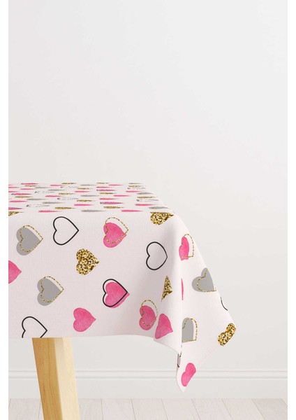 Pembe Siyah Modern Kalp Desenli Dijital Baskılı Masa Örtüsü CGH1003-MS