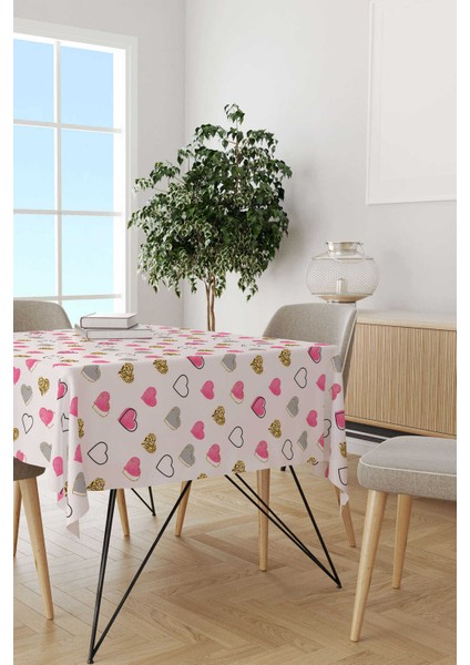 Pembe Siyah Modern Kalp Desenli Dijital Baskılı Masa Örtüsü CGH1003-MS