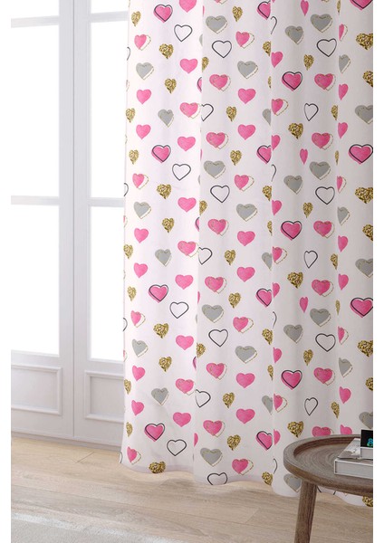 Pembe Siyah Modern Kalp Desenli Dijital Baskılı Perde CGH1003-PR fiyatları