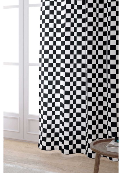 Beyaz Siyah Kareli Dama Desenli Dijital Baskılı Perde- CGH1041-PR fiyatları