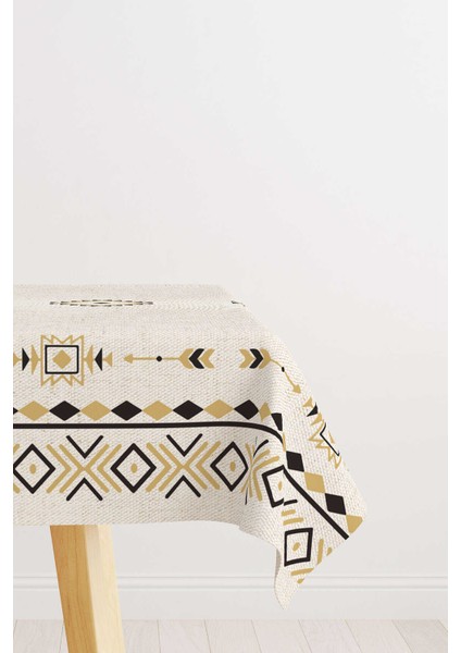 Krem Siyah Etnik Kilim Desenli Dijital Baskılı Masa Örtüsü CGH1086-MS