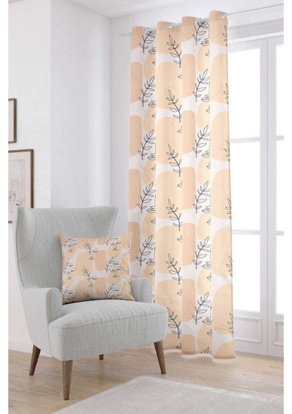 Krem Siyah Modern Dekoratif Siluet Desenli Dijital Baskılı Perde CGH1094-PR