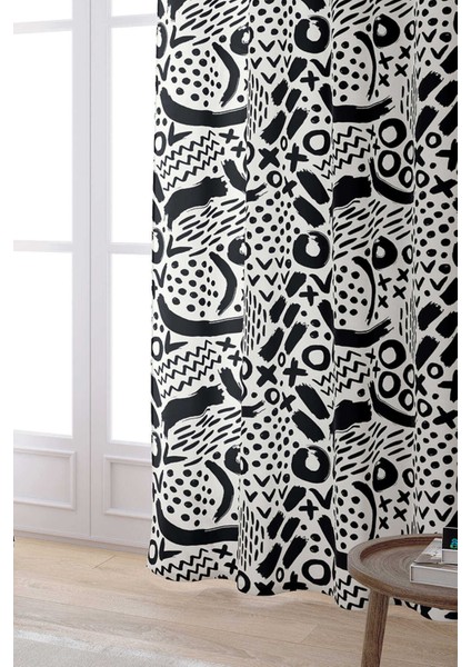 Siyah Beyaz Modern Geometrik Desenli Dijital Baskılı Perde CGH105-PR fiyatları