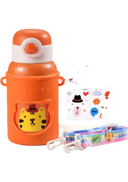 Paslanmaz Çelik Pipetli Portatif Askılı Termos Bardak - Turuncu (Yurt Dışından)