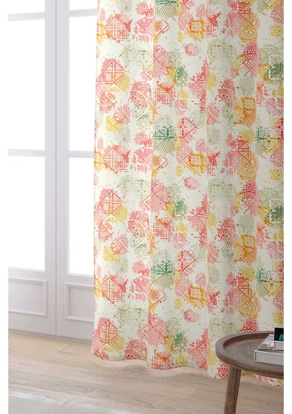 Sarı Turuncu Etnik Çiçekli Dijital Baskılı Perde CGH110-PR fiyatları