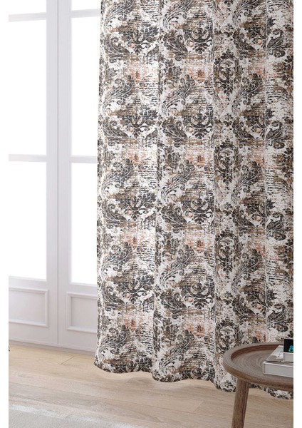 Beyaz Kahverengi Damask Desenli Dijital Baskılı Perde CGH118-PR fiyatları