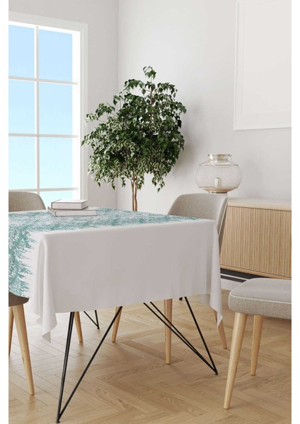 Turkuaz Beyaz Damask Etnik Desenli Masa Örtüsü CGH119-MS