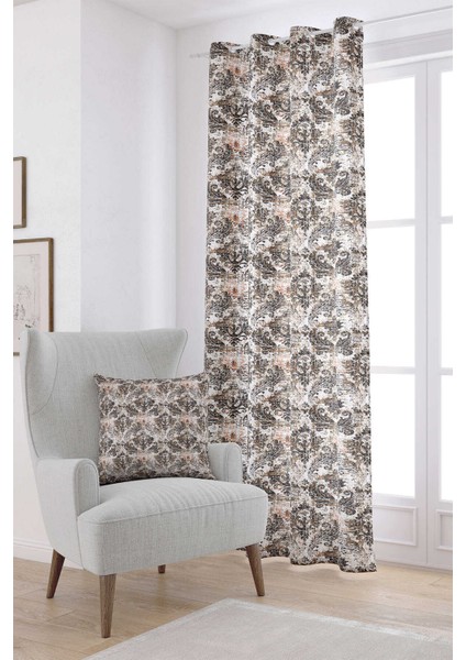 Beyaz Kahverengi Damask Desenli Dijital Baskılı Perde CGH118-PR