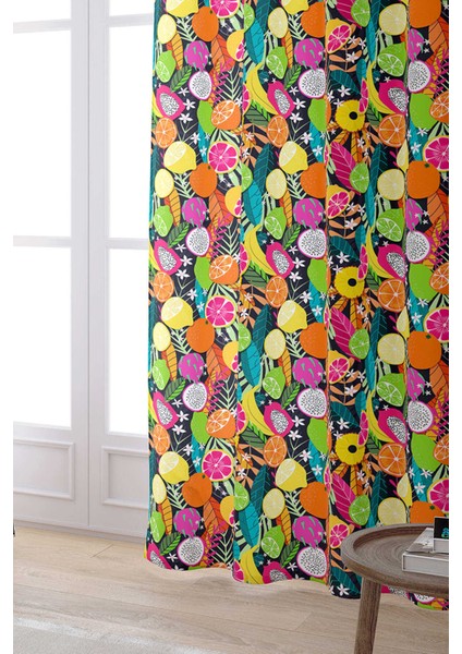 Sarı Çok Renkli Meyve Desenli Dijital Baskılı Perde CGH1101-PR fiyatları