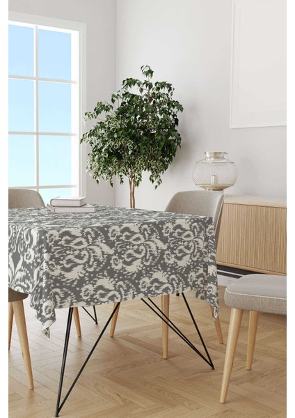 Gri Beyaz Damask Desenli Masa Örtüsü CGH115-MS