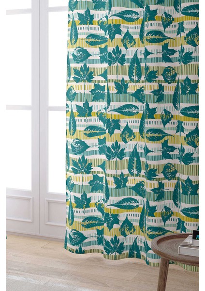 Yeşil Sarı Dekoratif Yaprak Desenli Dijital Baskılı Perde CGH1196-PR fiyatları