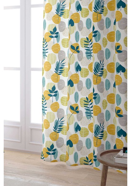 Yeşil Sarı Dekoratif Yaprak Desenli Dijital Baskılı Perde CGH1197-PR fiyatları