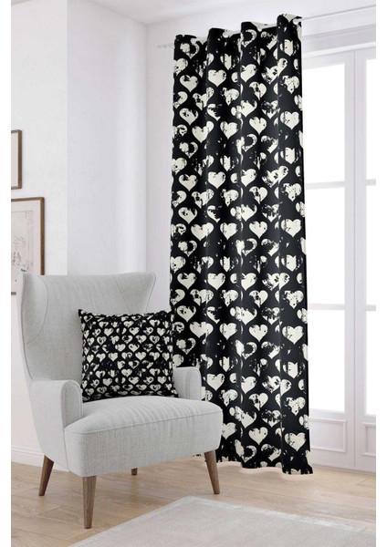 Siyah Beyaz Kalpli Dijital Baskılı Perde CGH120-PR