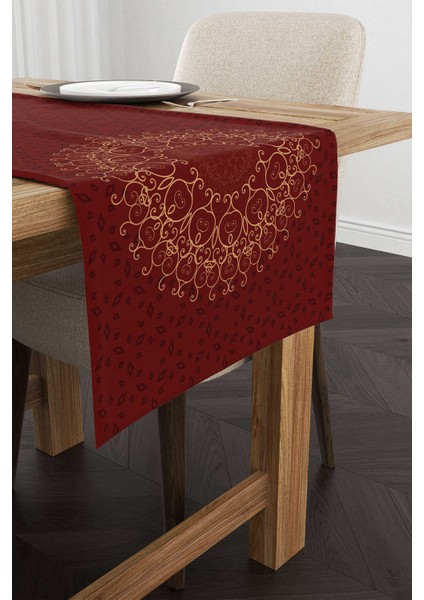Kırmızı Bordo Ramazan Temalı Motif Desenli Dijital Baskılı Runner CGH1286-RN