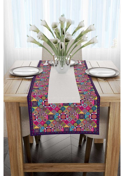 Pembe Mor Ramazan Temalı Motif Desenli Dijital Baskılı Runner CGH1336-RN