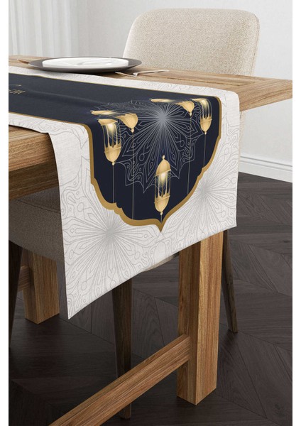 Lacivert Beyaz Ramazan Temalı Desenli Dijital Baskılı Runner CGH1293-RN