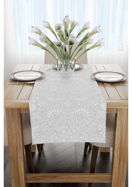 Beyaz Siyah Ramazan Temalı Dekoratif Mandala Desenli Dijital Baskılı Runner CGH1297-RN fiyatları