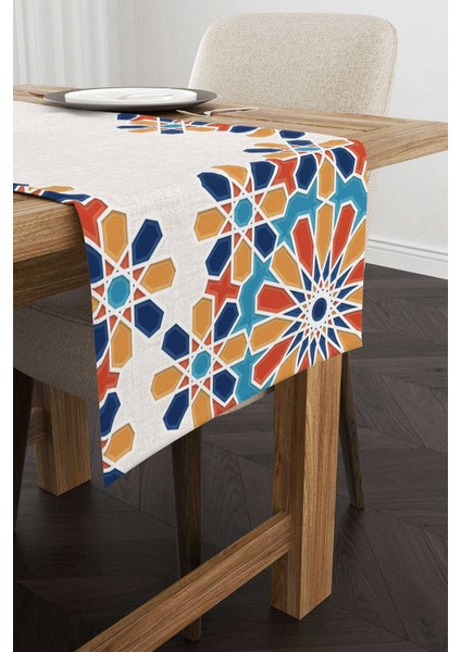 Turuncu Mavi Ramazan Temalı Dekoratif Desenli Dijital Baskılı Runner CGH1317-RN