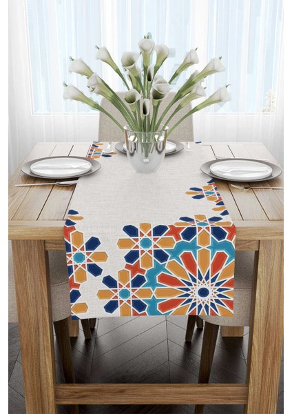 Turuncu Mavi Ramazan Temalı Dekoratif Desenli Dijital Baskılı Runner CGH1317-RN fiyatları