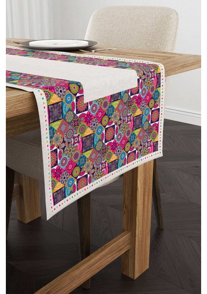 Krem Mor Ramazan Temalı Motif Desenli Dijital Baskılı Runner CGH1337-RN