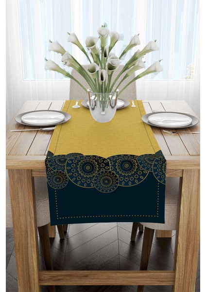 Lacivert Sarı Ramazan Temalı Dekoratif Desenli Dijital Baskılı Runner CGH1342-2-RN fiyatları