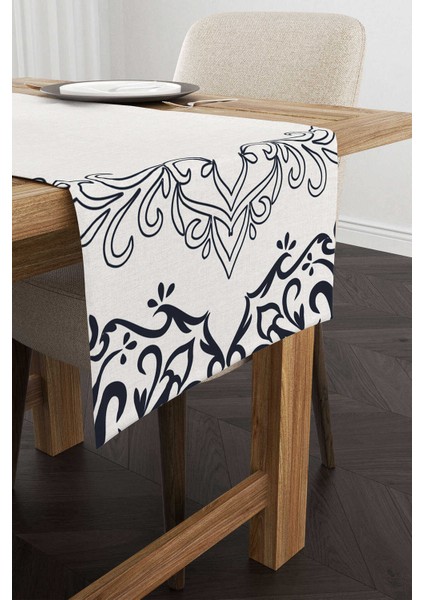 Lacivert Gri Ramazan Temalı Dekoratif Desenli Dijital Baskılı Runner CGH1305-2-RN