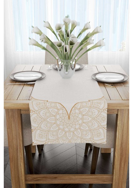 Krem Sarı Ramazan Temalı Dekoratif Mandala Desenli Dijital Baskılı Runner CGH1303-2-RN fiyatları