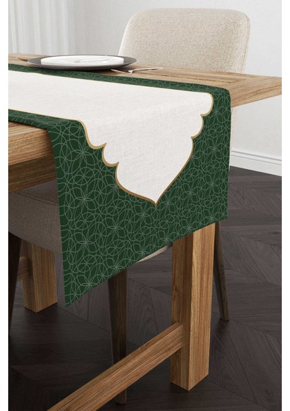 Yeşil Beyaz Ramazan Temalı Dekoratif Desenli Dijital Baskılı Runner CGH1308-2-RN