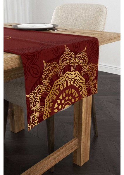 Kırmızı Bordo Ramazan Temalı Dekoratif Desenli Dijital Baskılı Runner CGH1298-RN