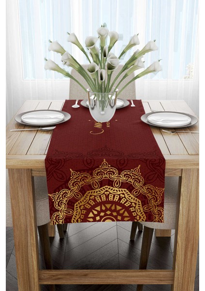 Kırmızı Bordo Ramazan Temalı Dekoratif Desenli Dijital Baskılı Runner CGH1298-RN fiyatları