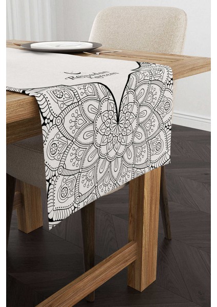 Gri Siyah Ramazan Temalı Dekoratif Mandala Desenli Dijital Baskılı Runner CGH1302-RN