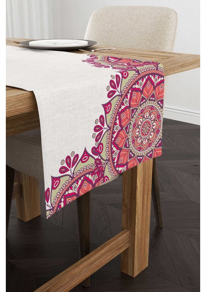 Krem Pembe Ramazan Temalı Mandala Motif Desenli Dijital Baskılı Runner CGH1346-RN