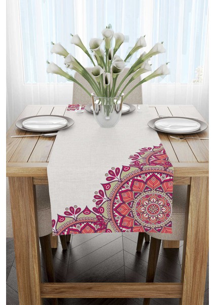 Krem Pembe Ramazan Temalı Mandala Motif Desenli Dijital Baskılı Runner CGH1346-RN fiyatları