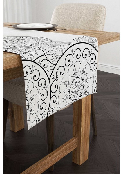 Gri Siyah Ramazan Temalı Motif Desenli Dijital Baskılı Runner CGH1340-RN