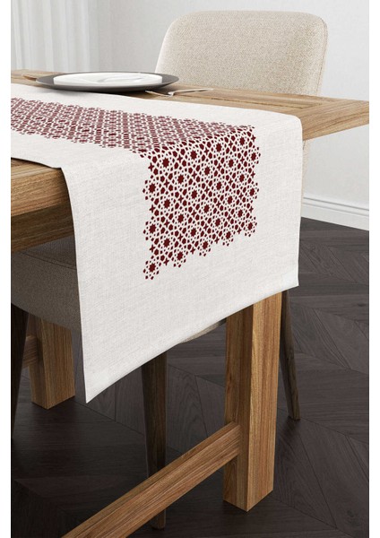 Bordo Krem Ramazan Temalı Dekoratif Desenli Dijital Baskılı Runner CGH1325-RN