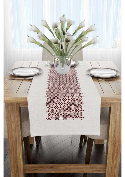 Bordo Krem Ramazan Temalı Dekoratif Desenli Dijital Baskılı Runner CGH1325-RN fiyatları