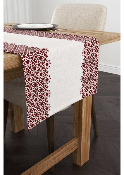 Bordo Krem Ramazan Temalı Dekoratif Desenli Dijital Baskılı Runner CGH1318-RN