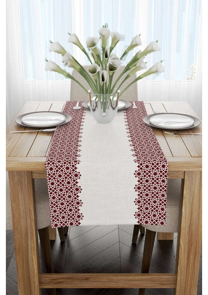 Bordo Krem Ramazan Temalı Dekoratif Desenli Dijital Baskılı Runner CGH1318-RN fiyatları