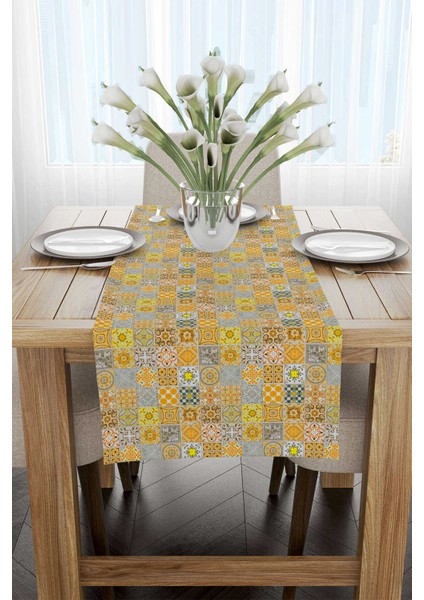 Sarı Gri Ramazan Temalı Dekoratif Desenli Dijital Baskılı Runner CGH1329-RN fiyatları